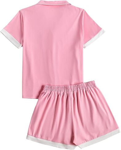 LYANER Women's 2 Piece Pajama Set Short Sleeve Button Down Top with Shorts Pj Set Sleepwear in Saudi Arabia