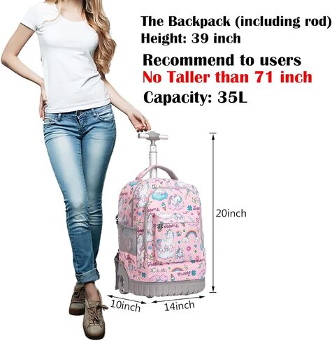 BAMIFEI 18 inches Wheeled Rolling Backpack Multi-Compartment College Books Laptop Bag Business Trip Carry-on, Unicorn in Saudi Arabia