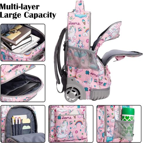BAMIFEI 18 inches Wheeled Rolling Backpack Multi-Compartment College Books Laptop Bag Business Trip Carry-on, Unicorn in Saudi Arabia