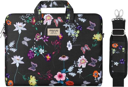 MOSISO Laptop Shoulder Bag Compatible with MacBook Air 15 inch M2 A2941 2023/Pro 16 2023-2019 M2 A2780 M1 A2485 A2141,15-15.6 inch Notebook, Seasons Flowers Polyester Sleeve Case with Belt, Black in Saudi Arabia