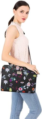 MOSISO Laptop Shoulder Bag Compatible with MacBook Air 15 inch M2 A2941 2023/Pro 16 2023-2019 M2 A2780 M1 A2485 A2141,15-15.6 inch Notebook, Seasons Flowers Polyester Sleeve Case with Belt, Black in Saudi Arabia