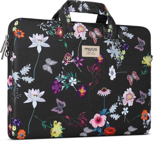 MOSISO Laptop Shoulder Bag Compatible with MacBook Air 15 inch M2 A2941 2023/Pro 16 2023-2019 M2 A2780 M1 A2485 A2141,15-15.6 inch Notebook, Seasons Flowers Polyester Sleeve Case with Belt, Black in Saudi Arabia