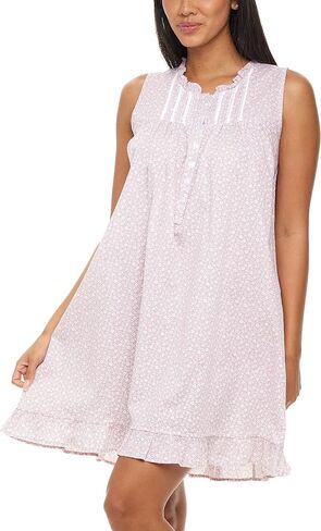 Alexander Del Rossa Women Cotton Victoria Nightgown Sleeveless Lace Trimmed Button Up Sleeveless Vintage Night Dress Gown in Saudi Arabia