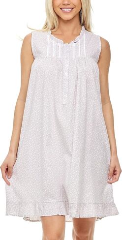Alexander Del Rossa Women Cotton Victoria Nightgown Sleeveless Lace Trimmed Button Up Sleeveless Vintage Night Dress Gown in Saudi Arabia