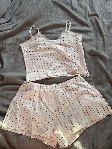 Women Y2K Pajamas Set Sexy Lace Trim Floral Print Crop Cami Tops and Shorts Set 2 Piece Outfit Summer Loungewear Set (B-A White, L) in Saudi Arabia