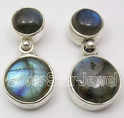 SilverStarJewel الأقراط اللابرادوريت الأزرق الطبيعي 2.3 سم 7.5 جم الفضة الاسترليني الصلبة in Saudi Arabia