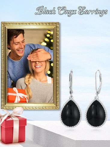 VIJASHOP أقراط متدلية من العقيق الأسود على شكل دمعة أقراط من العقيق الأسود مضادة للحساسية أقراط مجوهرات هدية عيد الميلاد للنساء والفتيات in Kuwait