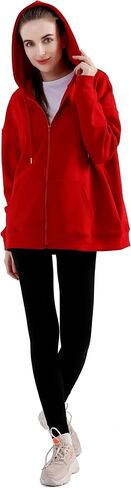 سترة بغطاء للرأس فضفاضة بسحاب للنساء من MAGICMK، سترة بغطاء للرأس كاجوال عصرية بسحاب كبيرة الحجم كاجوال برباط مع جيب in Saudi Arabia