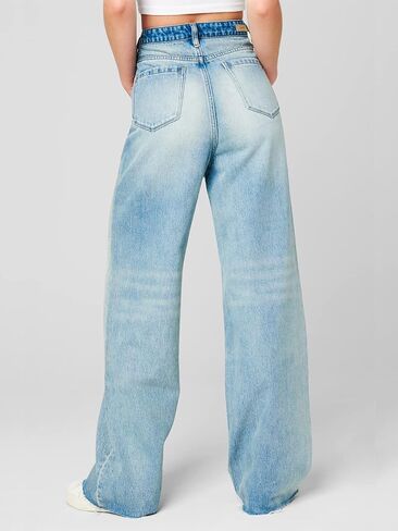 [BLANKNYC] Womens Ribecage Wide Leg with Fray Hem Finish Jeans in Saudi Arabia