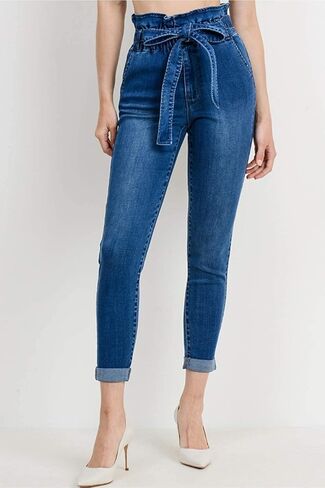 حقيبة ورقية للسيدات من خانوماك بخصر عالٍ مع حزام ربط ذاتي من قماش الدنيم الضيق in Kuwait