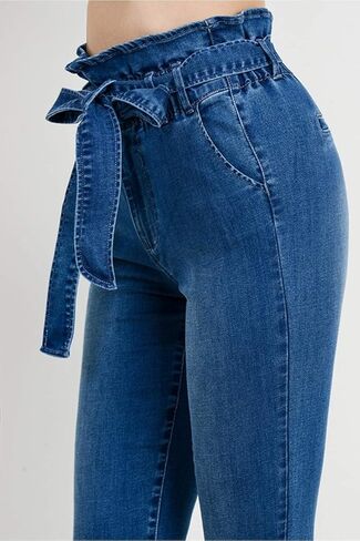 حقيبة ورقية للسيدات من خانوماك بخصر عالٍ مع حزام ربط ذاتي من قماش الدنيم الضيق in Kuwait