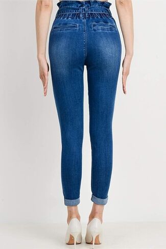 حقيبة ورقية للسيدات من خانوماك بخصر عالٍ مع حزام ربط ذاتي من قماش الدنيم الضيق in Kuwait