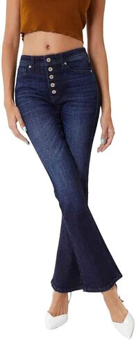 Kancan Women's Petite High Rise Button Fly Flare Jeans - KC7348 in Saudi Arabia