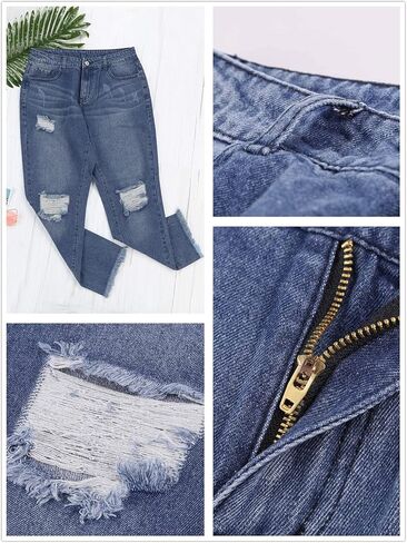 Paitluc Ripped Jeans for Women Boyfriend Stretchy Distressed Denim Pants Blue Jeans M in Kuwait
