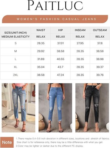 Paitluc Ripped Jeans for Women Boyfriend Stretchy Distressed Denim Pants Blue Jeans M in Kuwait