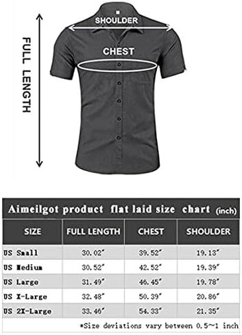 Aimeilgot قمصان رجالي طويلة / قصيرة الأكمام قمصان كتان كاجوال بأزرار سفلية تي شيرت بياقة منتشرة عادي in Kuwait