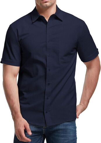 Aimeilgot قمصان رجالي طويلة / قصيرة الأكمام قمصان كتان كاجوال بأزرار سفلية تي شيرت بياقة منتشرة عادي in Kuwait