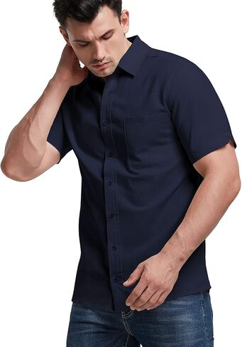 Aimeilgot قمصان رجالي طويلة / قصيرة الأكمام قمصان كتان كاجوال بأزرار سفلية تي شيرت بياقة منتشرة عادي in Kuwait