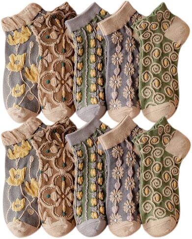 5/6/8/9/10Pairs لطيف النساء الجوارب هدايا للنساء الأزهار الكاحل الجوارب الحرارية الدافئة سميكة لينة القطن دافئ طاقم الجوارب in Saudi Arabia