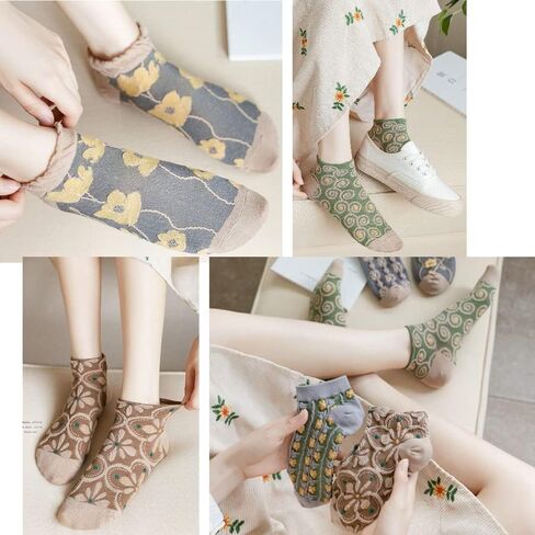 5/6/8/9/10Pairs لطيف النساء الجوارب هدايا للنساء الأزهار الكاحل الجوارب الحرارية الدافئة سميكة لينة القطن دافئ طاقم الجوارب in Saudi Arabia