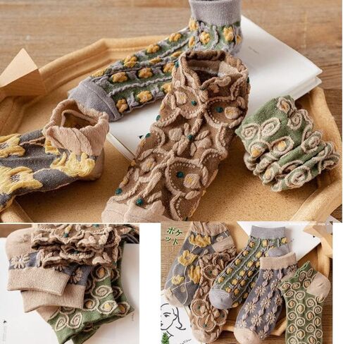 5/6/8/9/10Pairs لطيف النساء الجوارب هدايا للنساء الأزهار الكاحل الجوارب الحرارية الدافئة سميكة لينة القطن دافئ طاقم الجوارب in Saudi Arabia