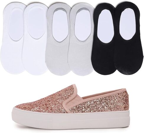 حذاء رياضي نسائي أنيق سهل الارتداء من FEVERSOLE باللون الذهبي الوردي مقاس 6 M أمريكي مع عدم وجود جوارب للنساء جوارب رفيعة للكاحل منخفضة القطع 3 ألوان 6 أزواج in Kuwait