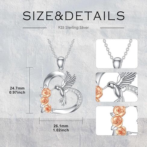 Diamond Hummingbird Necklace for Women 925 Sterling Silver Hummingbird Pendant Diamond Jewelry Gifts for Mother's Day Birthday Valentine's Day in Saudi Arabia