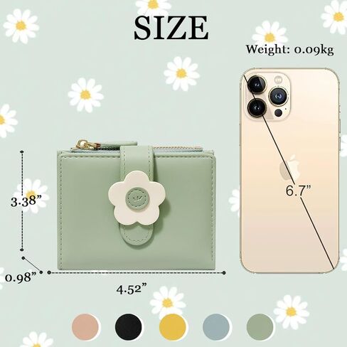 محفظة Sunwel Fashion صغيرة لطيفة بسحاب، محفظة نحيفة لبطاقة الهوية/نافذة الصورة، محفظة للعملات المعدنية مع مشبك بنمط زهرة ثلاثية الأبعاد للنساء والفتيات (أسود) in Kuwait