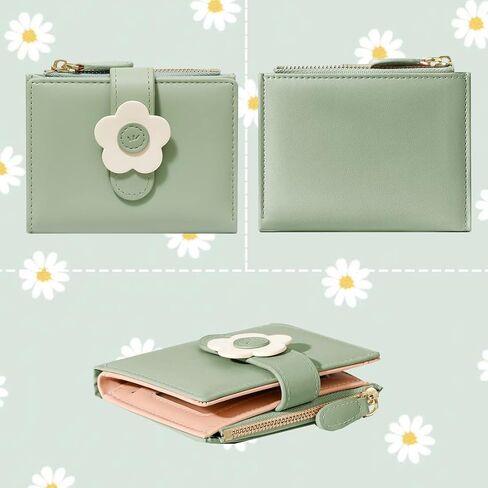 محفظة Sunwel Fashion صغيرة لطيفة بسحاب، محفظة نحيفة لبطاقة الهوية/نافذة الصورة، محفظة للعملات المعدنية مع مشبك بنمط زهرة ثلاثية الأبعاد للنساء والفتيات (أسود) in Kuwait