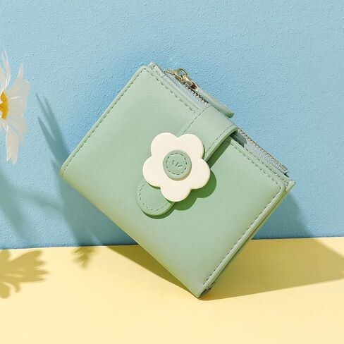 محفظة Sunwel Fashion صغيرة لطيفة بسحاب، محفظة نحيفة لبطاقة الهوية/نافذة الصورة، محفظة للعملات المعدنية مع مشبك بنمط زهرة ثلاثية الأبعاد للنساء والفتيات (أسود) in Kuwait