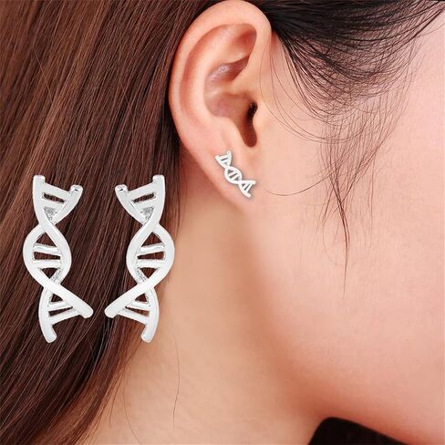 coadipress DNA Double DAN Helix Molecule Stud Earrings for Girls Women Unique Silver Gold Biology Chemistry Microscope Science Themed Earrings Jewelry in Saudi Arabia