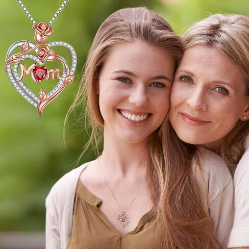 Iefil Valentines Day Gifts for Mom - 925 Sterling Silver Rose Heart Birthstone Necklace, Mom Birthday Gifts Mothers Day Gifts for Mom from Daughter in Saudi Arabia