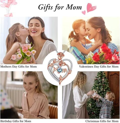 Iefil Valentines Day Gifts for Mom - 925 Sterling Silver Rose Heart Birthstone Necklace, Mom Birthday Gifts Mothers Day Gifts for Mom from Daughter in Saudi Arabia