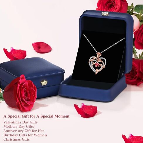 Iefil Valentines Day Gifts for Mom - 925 Sterling Silver Rose Heart Birthstone Necklace, Mom Birthday Gifts Mothers Day Gifts for Mom from Daughter in Saudi Arabia