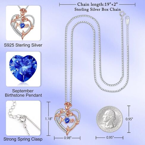Iefil Valentines Day Gifts for Mom - 925 Sterling Silver Rose Heart Birthstone Necklace, Mom Birthday Gifts Mothers Day Gifts for Mom from Daughter in Saudi Arabia
