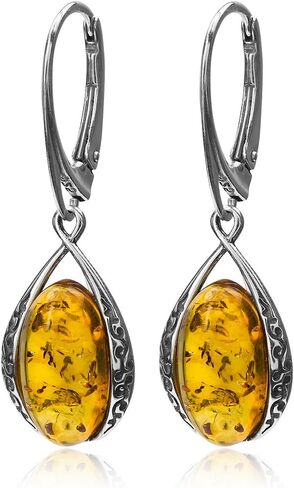 Ian and Valeri Co. Amber Sterling Silver Oval Leverback Earrings in Saudi Arabia