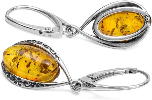 Ian and Valeri Co. Amber Sterling Silver Oval Leverback Earrings in Saudi Arabia