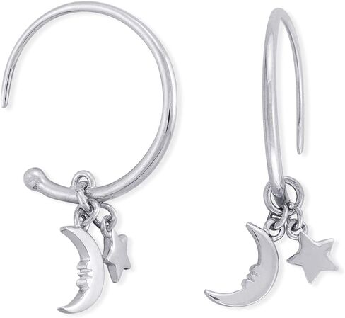 Boma Jewelry Sterling Silver Moon & Star Pull Through Hoop Earrings in Saudi Arabia