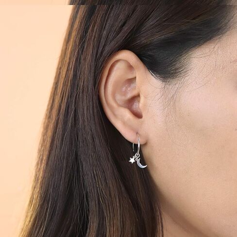 Boma Jewelry Sterling Silver Moon & Star Pull Through Hoop Earrings in Saudi Arabia