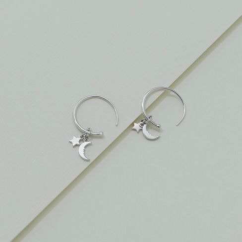 Boma Jewelry Sterling Silver Moon & Star Pull Through Hoop Earrings in Saudi Arabia