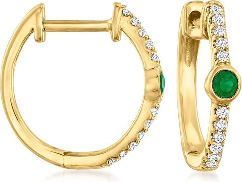 RS Pure by Ross-Simons Emerald and Diamond-Accented Huggie Hoop Earrings in 14kt Yellow Gold in Saudi Arabia