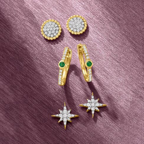 RS Pure by Ross-Simons Emerald and Diamond-Accented Huggie Hoop Earrings in 14kt Yellow Gold in Saudi Arabia