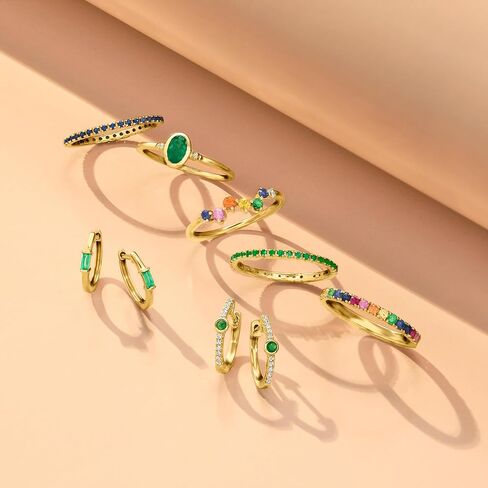 RS Pure by Ross-Simons Emerald and Diamond-Accented Huggie Hoop Earrings in 14kt Yellow Gold in Saudi Arabia