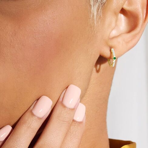 RS Pure by Ross-Simons Emerald and Diamond-Accented Huggie Hoop Earrings in 14kt Yellow Gold in Saudi Arabia