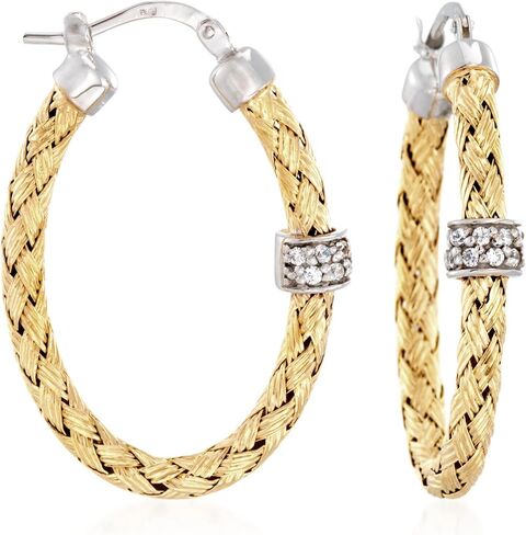 Charles Garnier "Torino" .20 ct. t.w. CZ Oval Hoop Earrings in 2-Tone Sterling Silver, Cubic Zirconia, Cubic Zirconia in Saudi Arabia