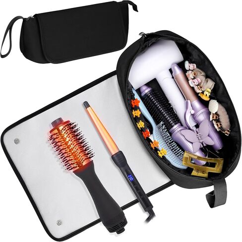 Aphlos Heat-Resistant Hair Tool Travel Bag with Organized Storage for Hairdryers, Brushes, Combs - Flame-Retardant Mat for Hot Styling Tools, Durable Neoprene Construction with Secure Magnetic Closure in Kuwait