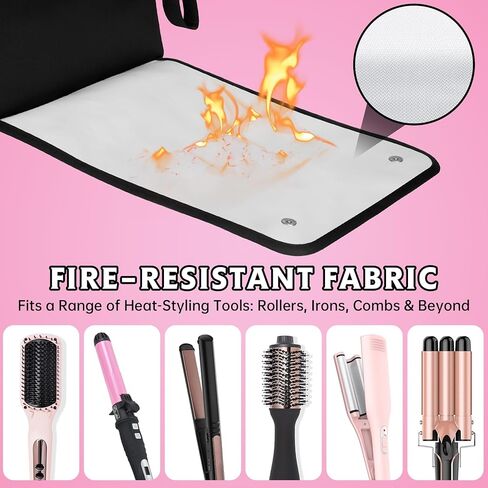 Aphlos Heat-Resistant Hair Tool Travel Bag with Organized Storage for Hairdryers, Brushes, Combs - Flame-Retardant Mat for Hot Styling Tools, Durable Neoprene Construction with Secure Magnetic Closure in Kuwait