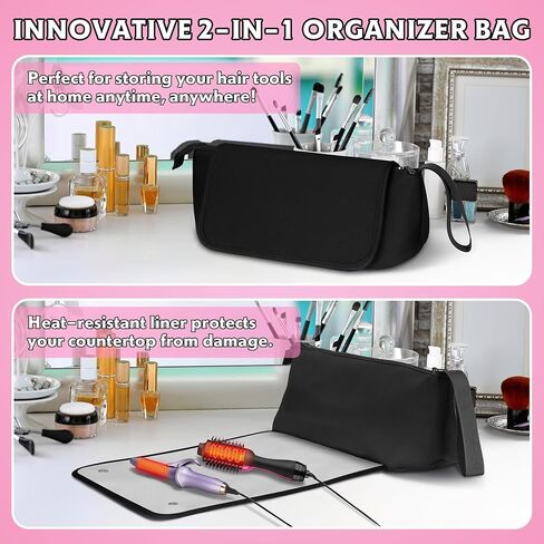 Aphlos Heat-Resistant Hair Tool Travel Bag with Organized Storage for Hairdryers, Brushes, Combs - Flame-Retardant Mat for Hot Styling Tools, Durable Neoprene Construction with Secure Magnetic Closure in Kuwait