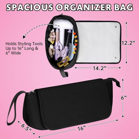 Aphlos Heat-Resistant Hair Tool Travel Bag with Organized Storage for Hairdryers, Brushes, Combs - Flame-Retardant Mat for Hot Styling Tools, Durable Neoprene Construction with Secure Magnetic Closure in Kuwait