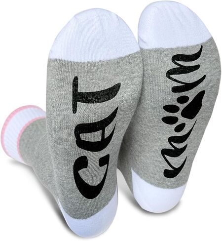 Ziyouza Cat Mom Socks, Gift for Cat Pet Owner, Cat Mother, Cat Mama, Cat Lovers, Kitty Lovers, Novelty Gift for Thanksgiving Christmas Birthday Mother's Day, 1 Pair-37, Light Gray Pink, 5.5-11 in Saudi Arabia
